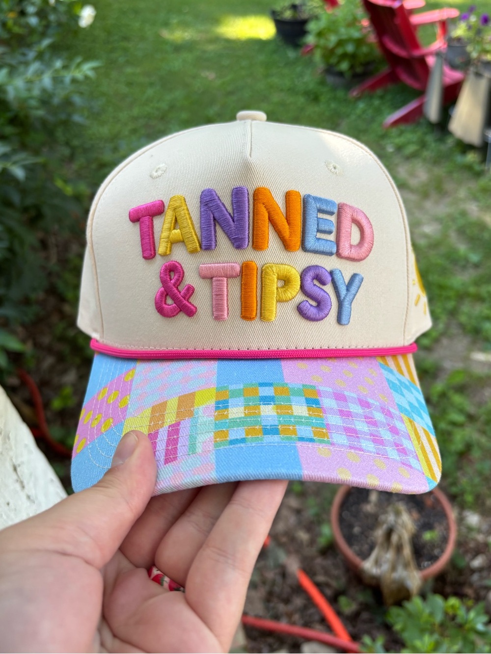 TANNED & TIPSY Puff Embroidered Colorful Baseball Cap